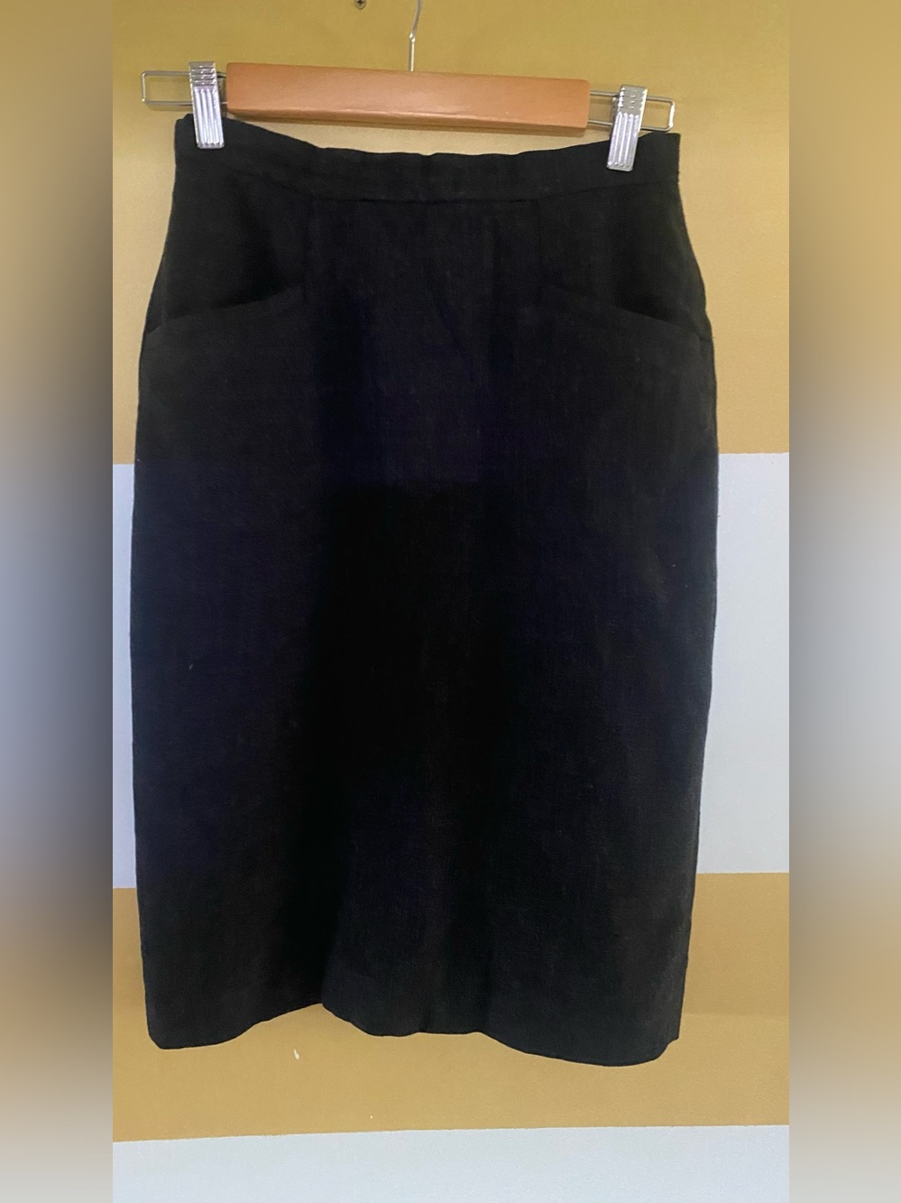 DKNY  Wool  Black Midi Pencil Skirt with Front Pockets